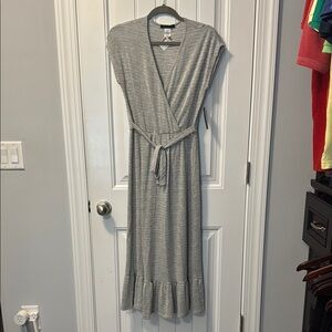 Gray Ruffle Sheath Midi Dress